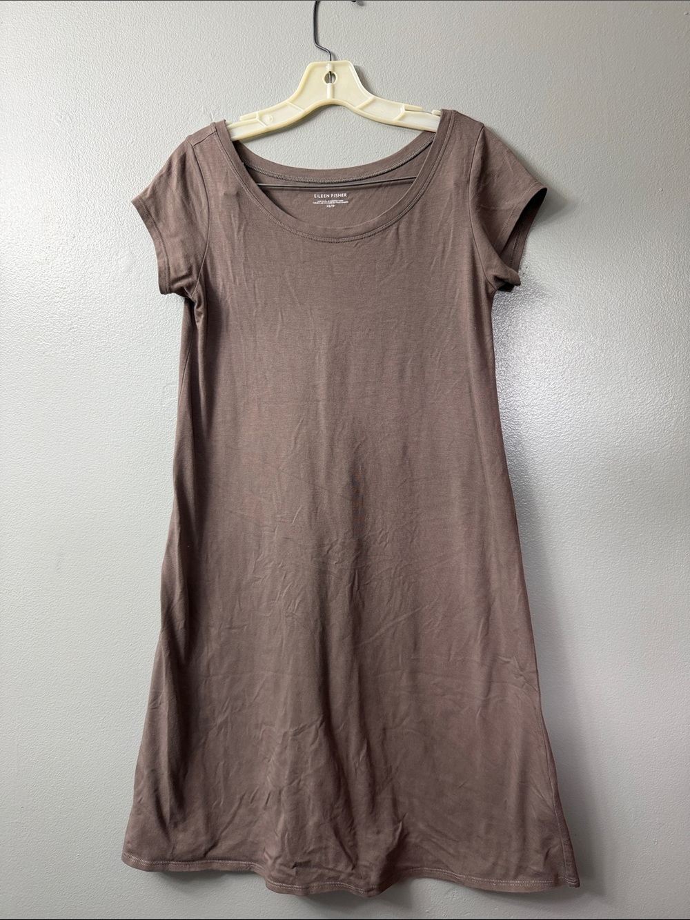 Eileen Fisher Scoop Neck Tee shirt dress Taupe Brown XS